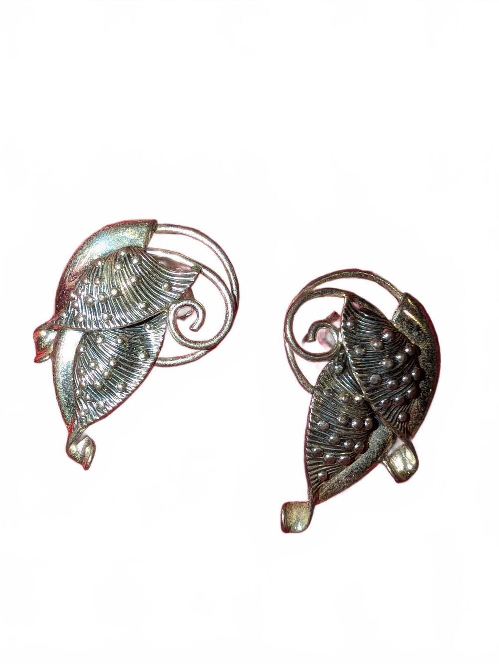 Vintage Sterling Silver Leaf Clip-On Earrings